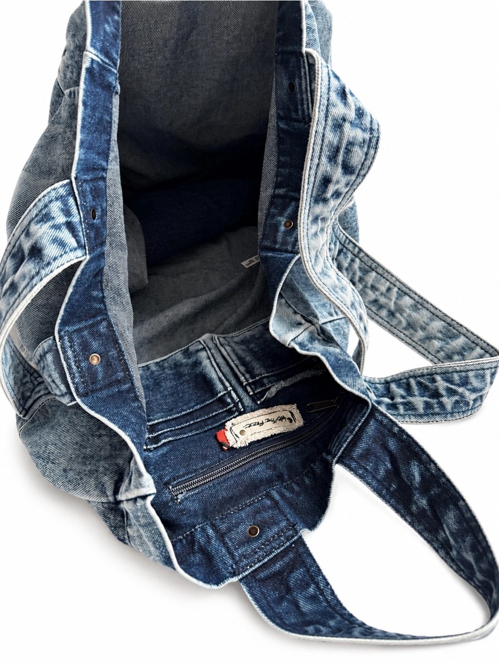 Rare Free People We The Free Oversized Acid Wash Denim Tote Bag Blue - Picture 13 of 15